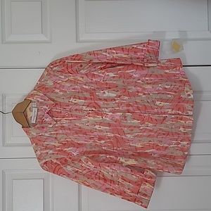Breckenridge Abstract Coral Paint Design Button-up Shirt, Size Petite Large, New